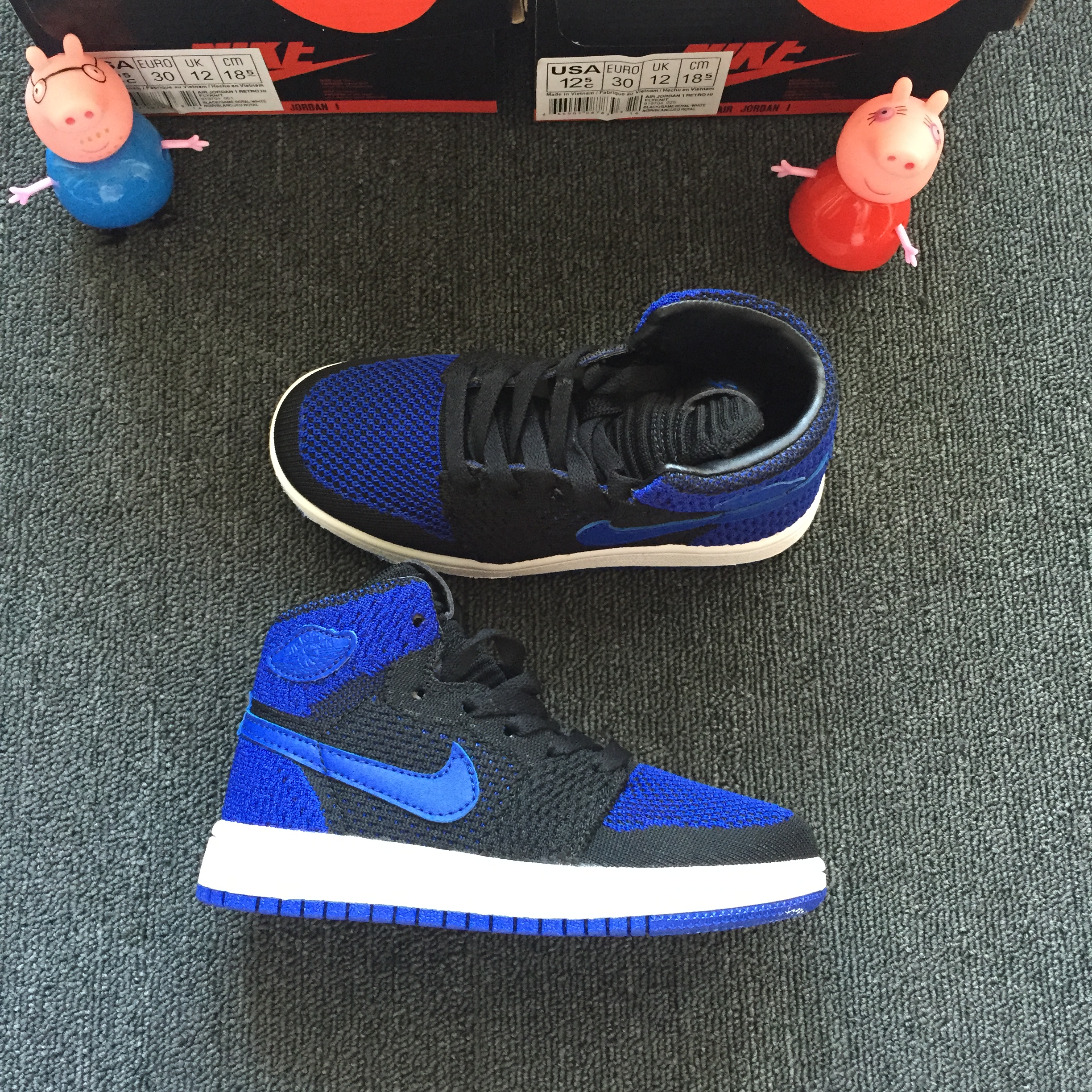 Kids Air Jordan 1 Flyknit Royal Blue Black Shoes - Click Image to Close